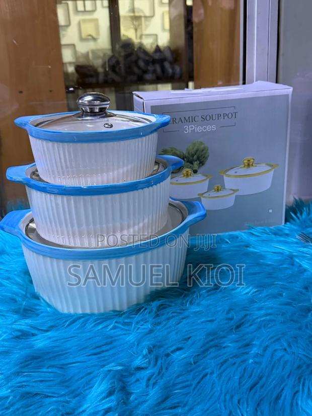 *3pc Set Ceramic Serving Dishes With Glass Cover - main view