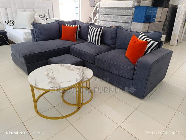 Executive Blue L-Sofa Set - main view