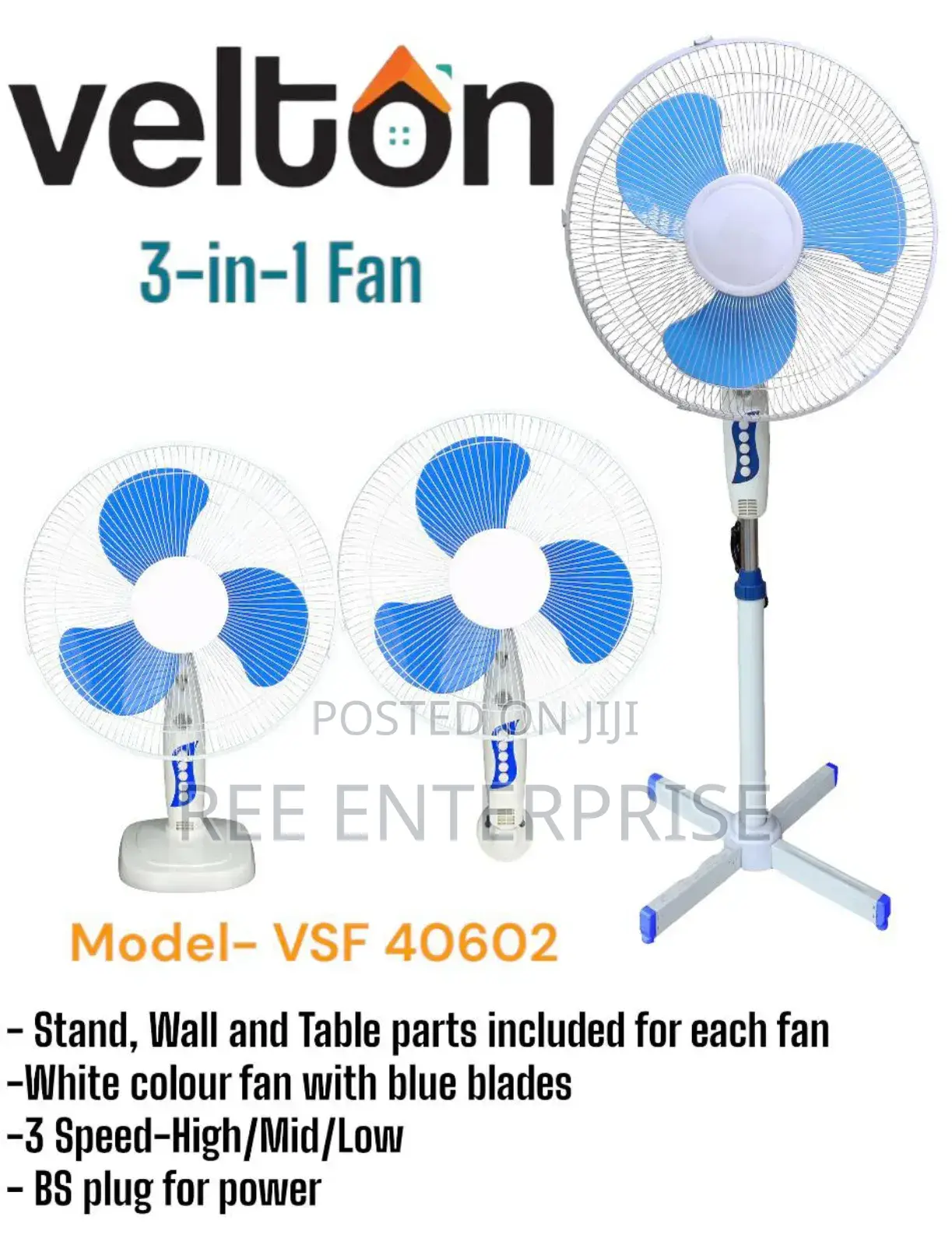 3 In 1 Wall,Table And Standing Fan