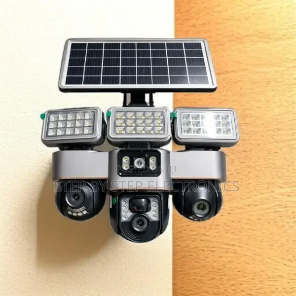 Colored Night Vision 12mp 4g PTZ 3 Lens Camera With Solar Flood Light