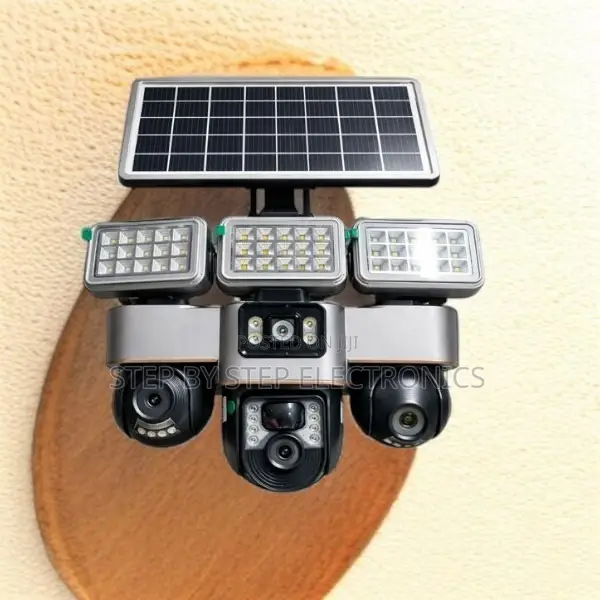 Home Surveillance 12mp 4g PTZ 3-Lens Camera With Solar Flood Light