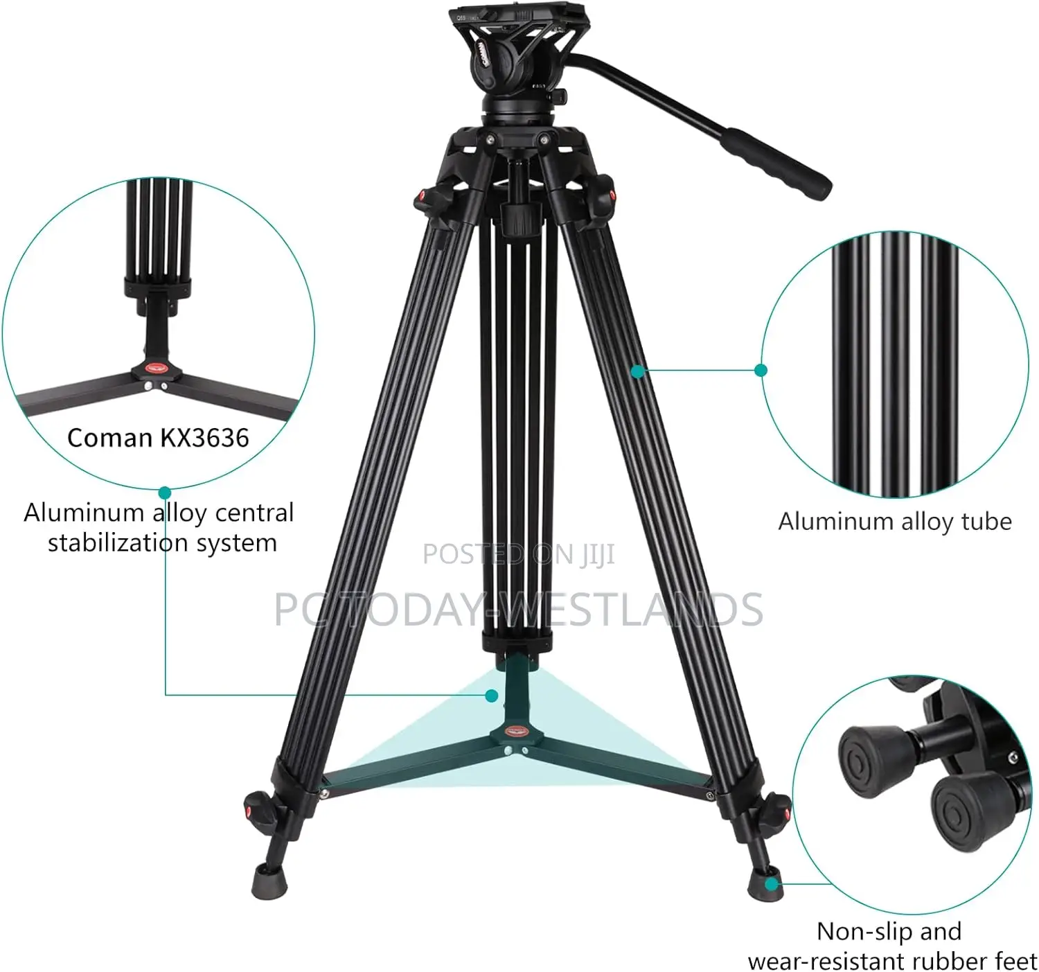 Coman Kx3636 Heavy Duty Tripod Kit With Video Fluid Head + Dolly