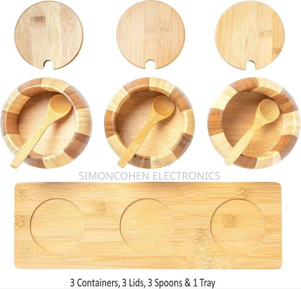 3pcs Plus Bamboo Stand Condiment Jars - thumbnail 3