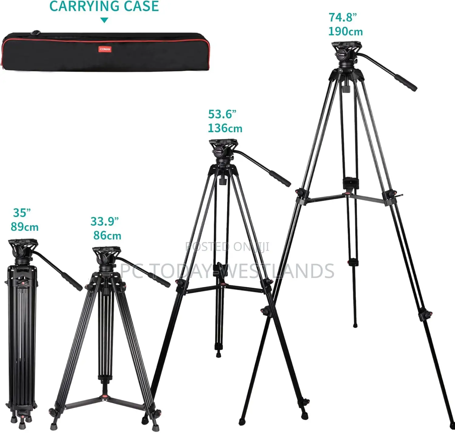 Coman Kx3636 Heavy Duty Tripod Kit With Video Fluid Head + Dolly