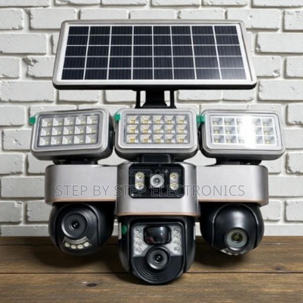Smart Home Security 12mp 4g PTZ 3 Lens Camera With Solar Flood Light