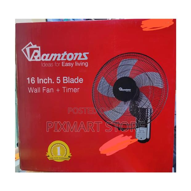 Ramtons 16‐Inch Wall Fan With 5 Blades – Powerful, No Remote - main view
