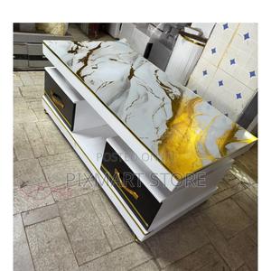 White Marble Top Executive Coffee Table – Stylish Minimalist - thumbnail 2