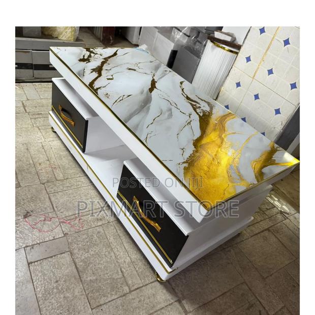 White Marble Top Executive Coffee Table – Stylish Minimalist - main view