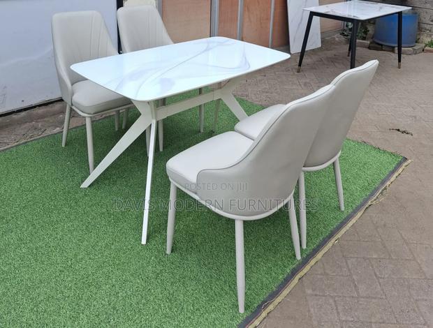 Modern 4-Seater Marble Dining Table Set - main view