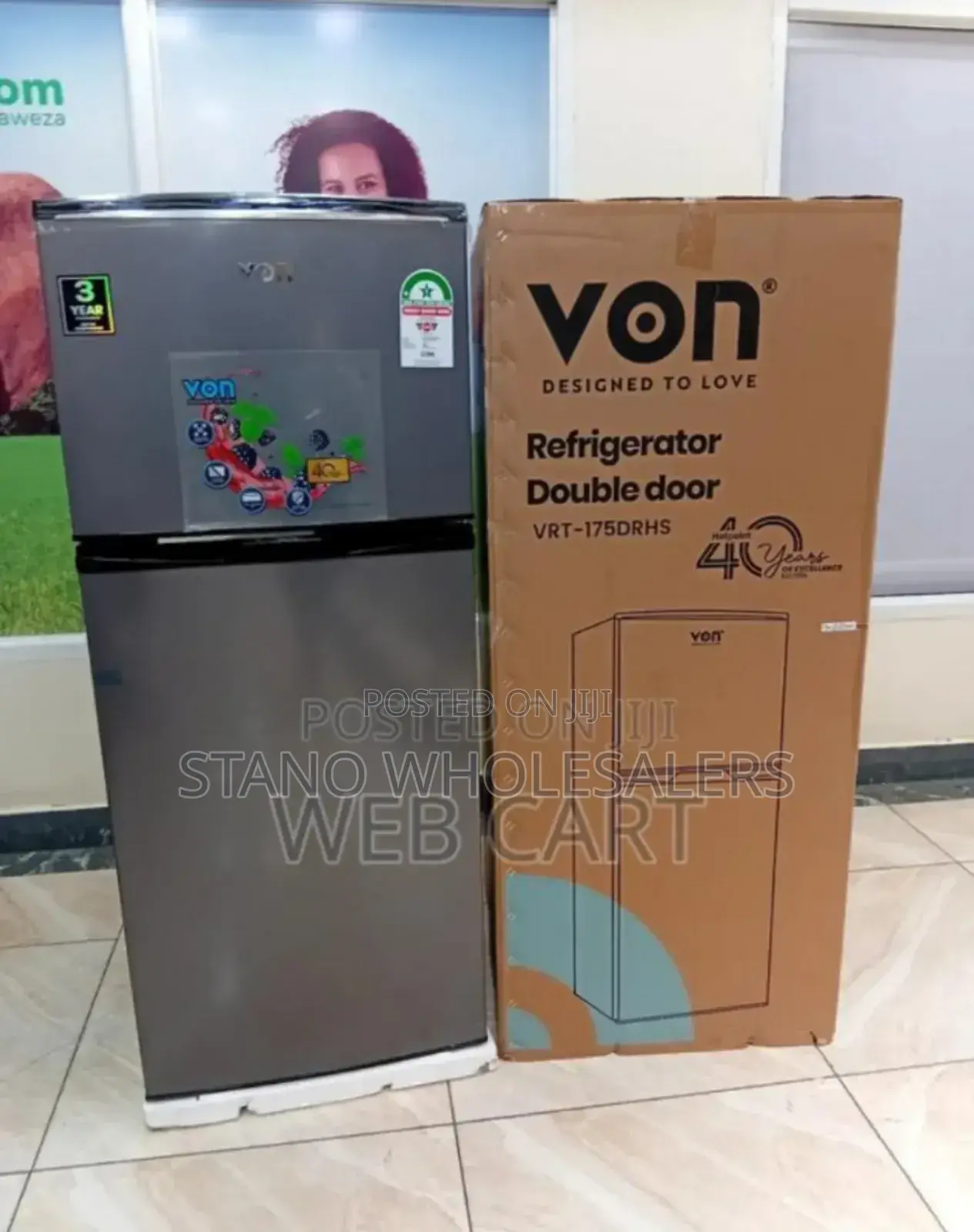Two Door Fridge. Von 175l Fridges. With Warranty