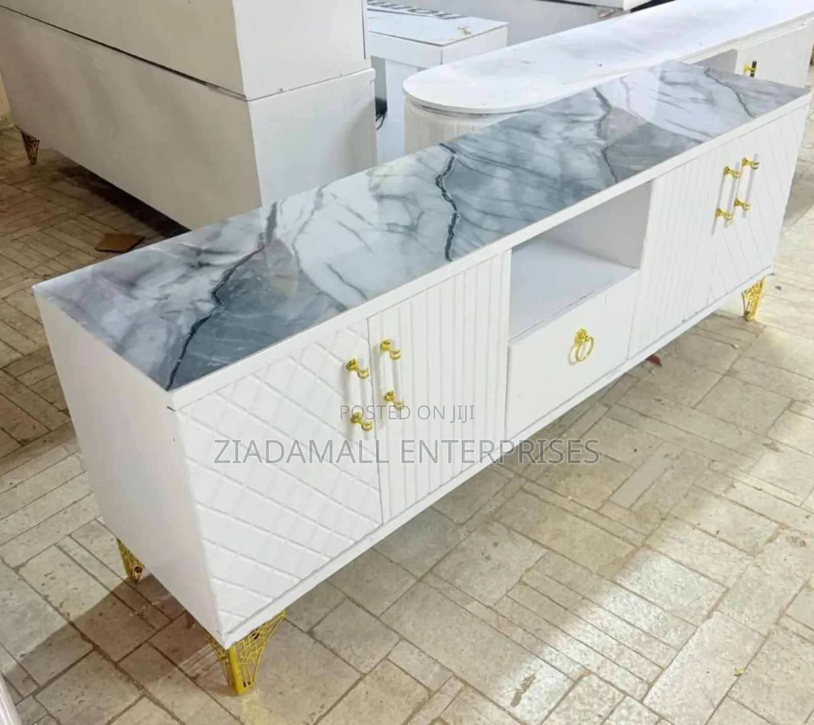 Modern 6 Ft Tv Console With Marble Finish