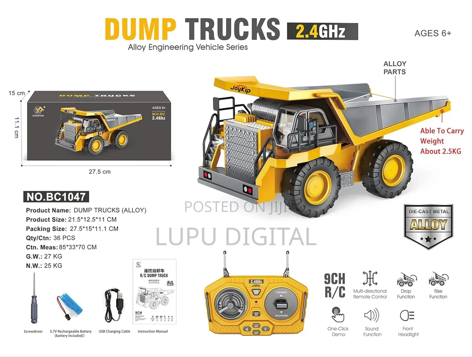 9 Channel Rc Dump Truck 2.4ghz Remote Control