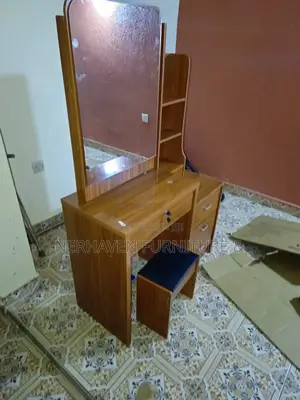 Modern Brown Dressing Table With Sliding Mirror Door