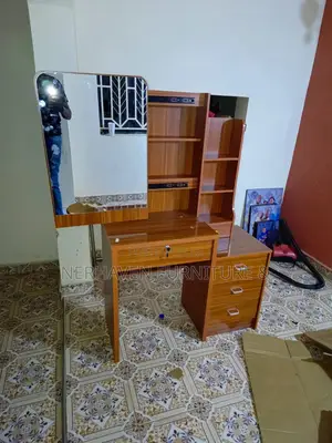 Elegant Brown Vanity Dressing Table With Sliding Mirror Cabinet