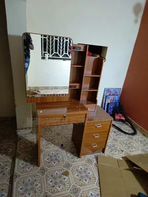 Elegant Brown Vanity Dressing Table With Sliding Mirror Cabinet