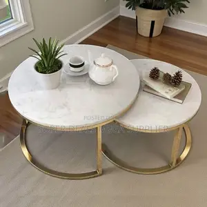 Contemporary Marble Nesting Tables With Gold Base for Home Décor