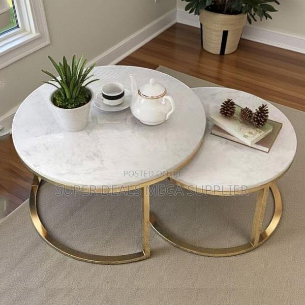 Contemporary Marble Nesting Tables With Gold Base for Home Décor