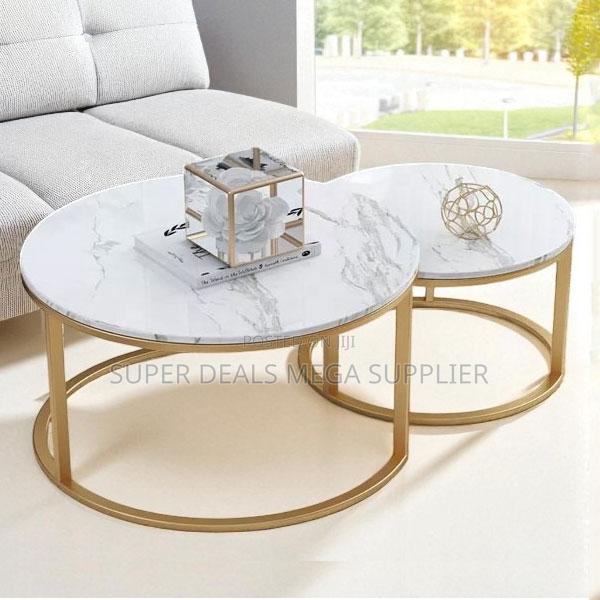 Premium 2- Piece Marble Round Coffee Table Set for Home Interiors