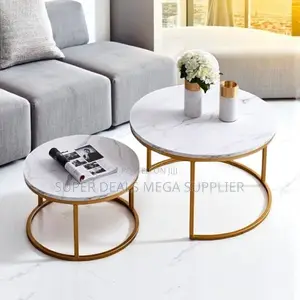Round White Marble Nesting Tables With Luxury Gold Tone Frame
