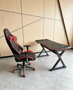 Office 1.2m Office Desk With Light and Red Gaming Chair Available
