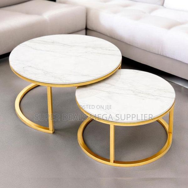 Stylish Compact 2 Piece Marble Top Round Nesting Coffee Tables