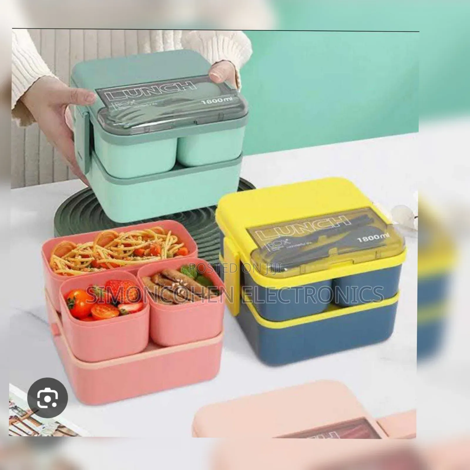 1800ml 2 Layer Compartment Lunch Box  With Fork And Spoon