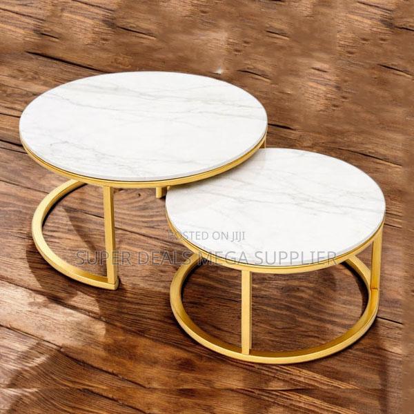 Sleek Modern Design Marble Top Round Nesting Coffee Table Set