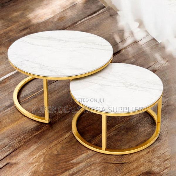 Contemporary Golden Base 2 Piece Marble Round Coffee Tables