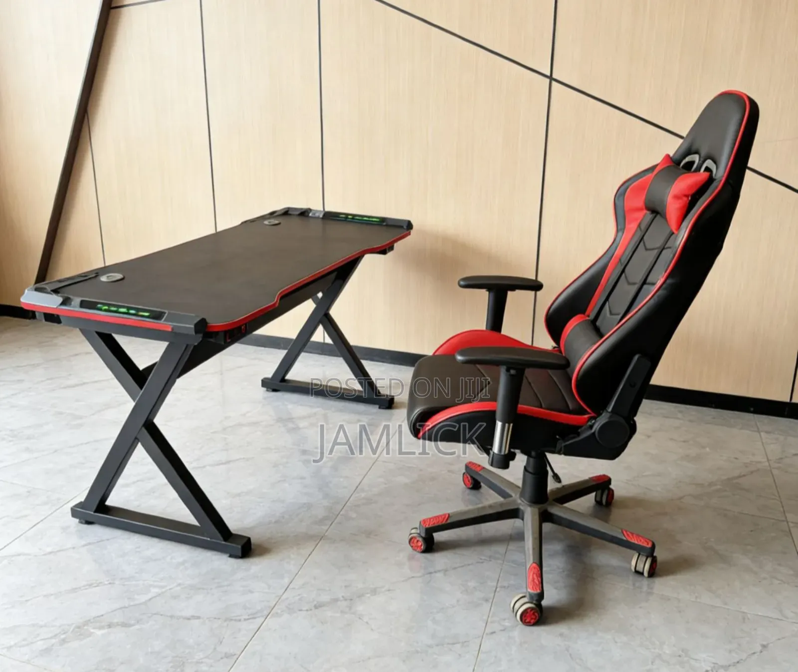 1.2m Gaming Table With Lighting + Red Gaming Chair - Th