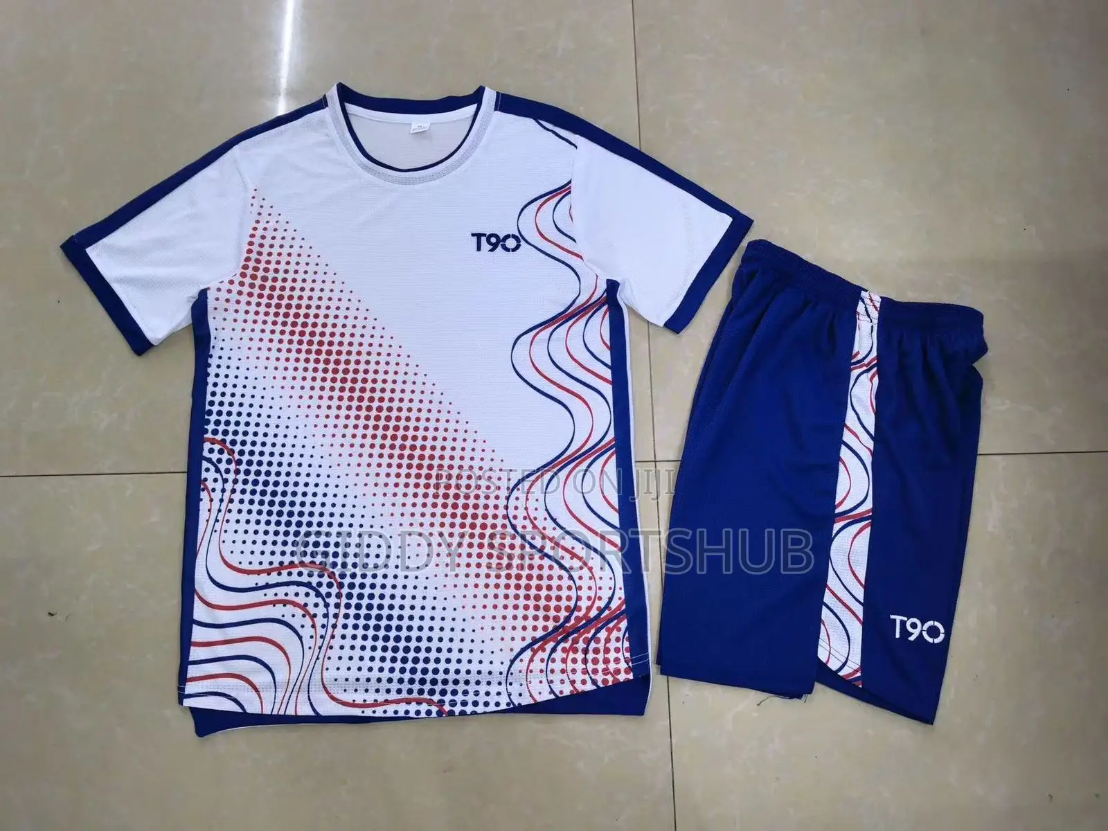 T90 Football Uniform Set White With Royal Blue Short