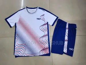 T90 Football Uniform Set White With Royal Blue Short