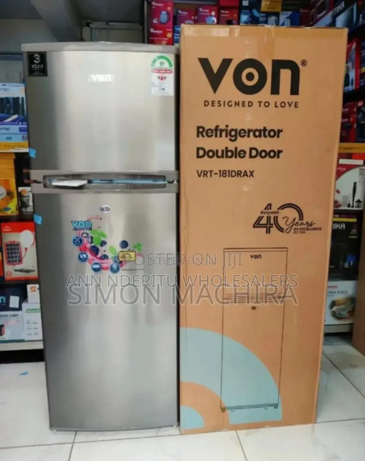 Colour Silver, Von 181l Fridge. Brand New