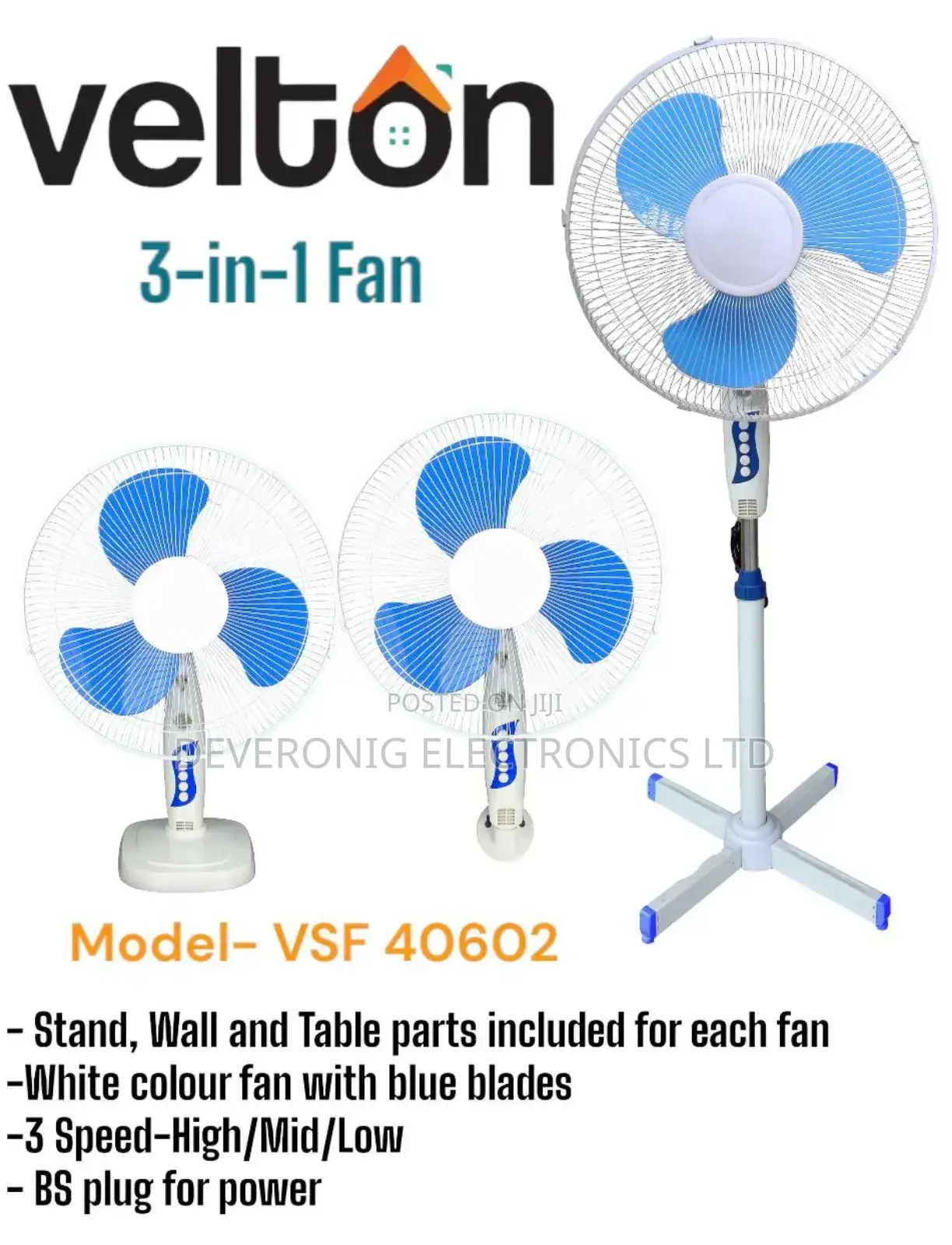 3 in 1 Wall,Table and Standing Fan at 2900