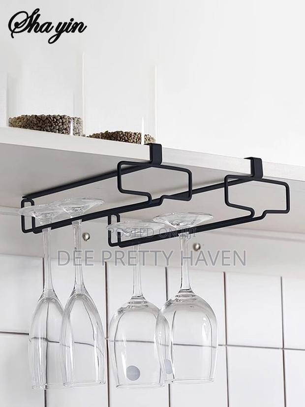 Non Perforated Inverted Iron Hanging High Footed Red Wine Cup Holder - main view