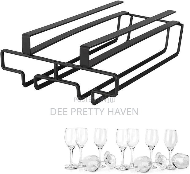 Non Perforated Inverted Iron Hanging High Footed Red Wine Cup Holder - thumbnail 3