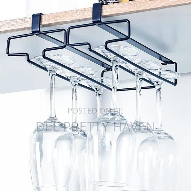 Non Perforated Inverted Iron Hanging High Footed Red Wine Cup Holder - thumbnail 4