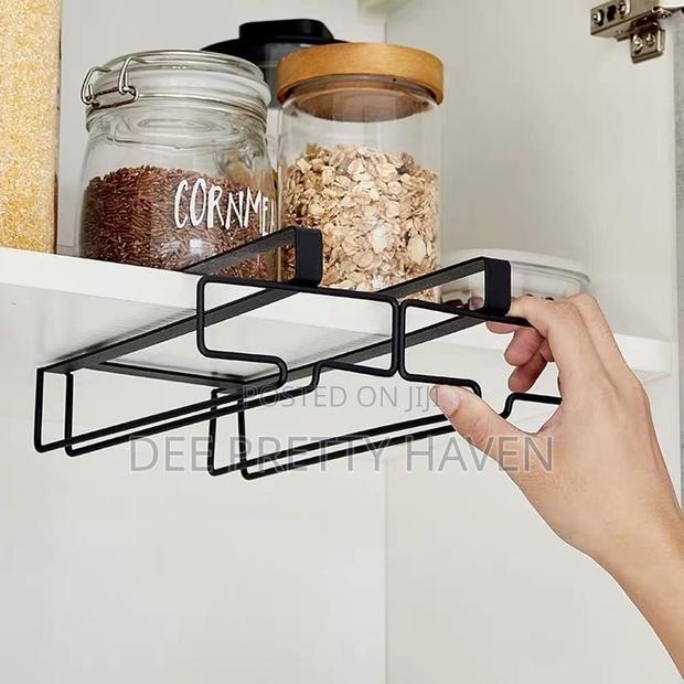 Non Perforated Inverted Iron Hanging High Footed Red Wine Cup Holder - thumbnail 5