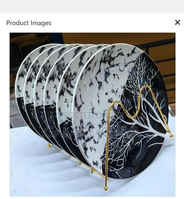 Set of 6 Ceramic Tree Design Plate Set - Black White