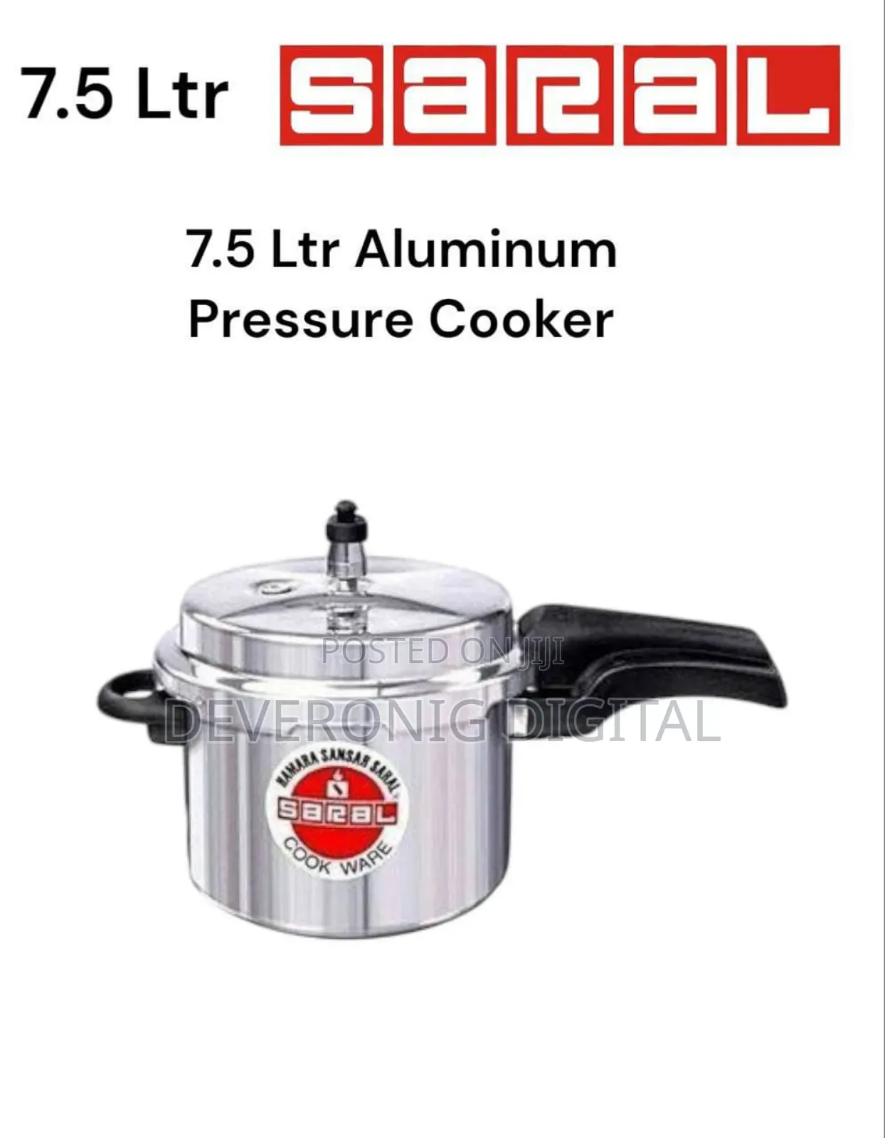 Saral 7.5 LTR Aluminum Pressure Cooker*