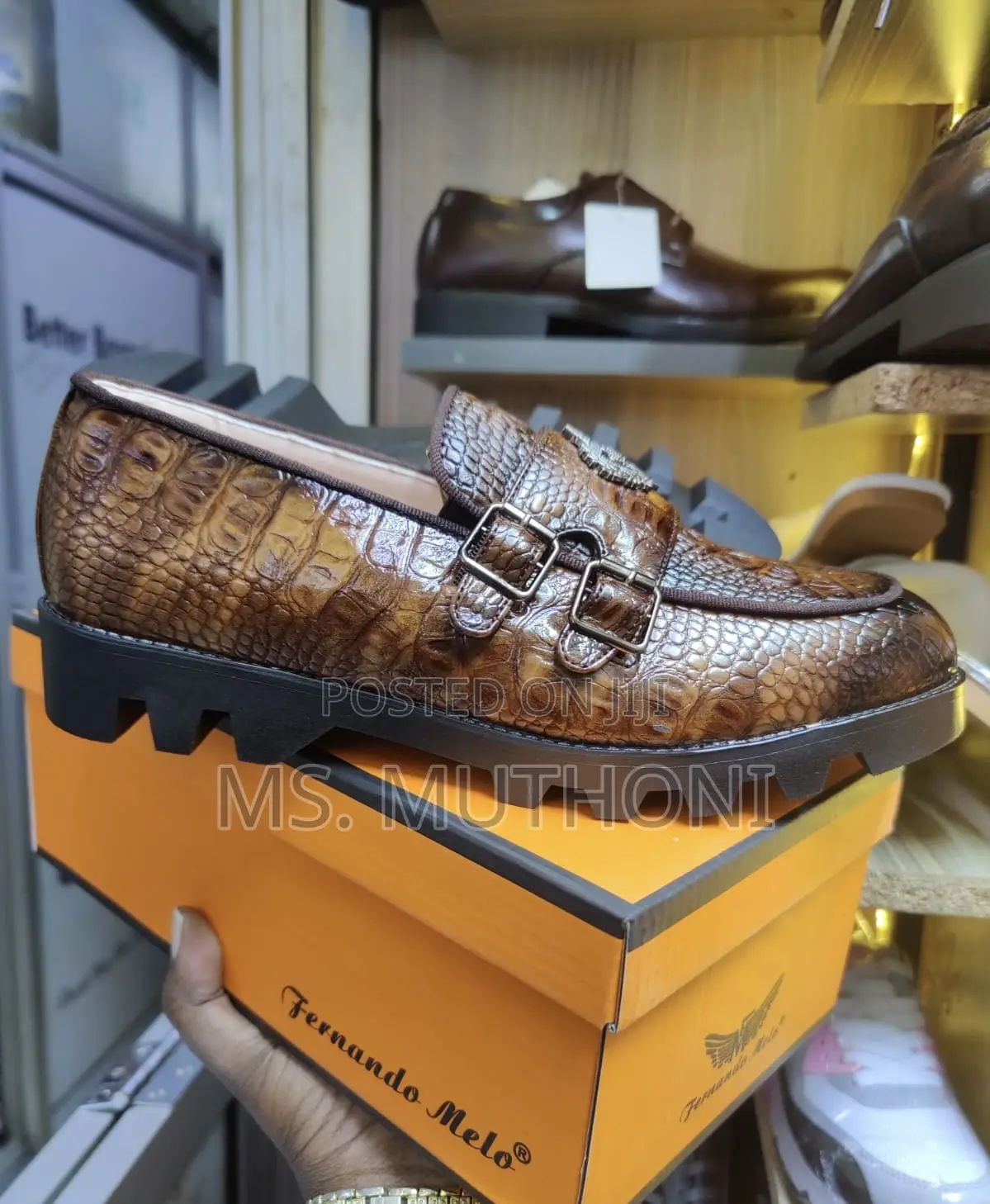 Crocodile-Textured Double-Monk Strap Loafers With a Chunky Lug Sole.