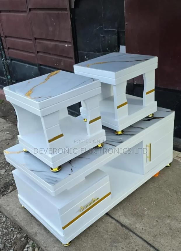 Coffee Table With Glass/Marble Topping With 2 Stools at 15500 - thumbnail 2