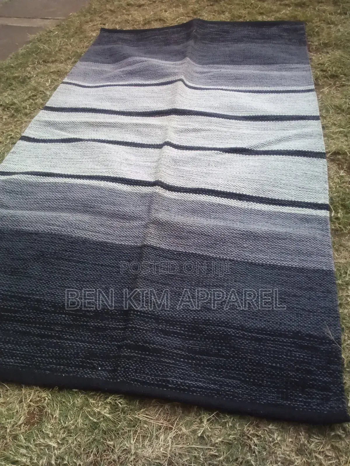 Black White and Grey Stripes Pure Cotton Rug 90 by 150cm