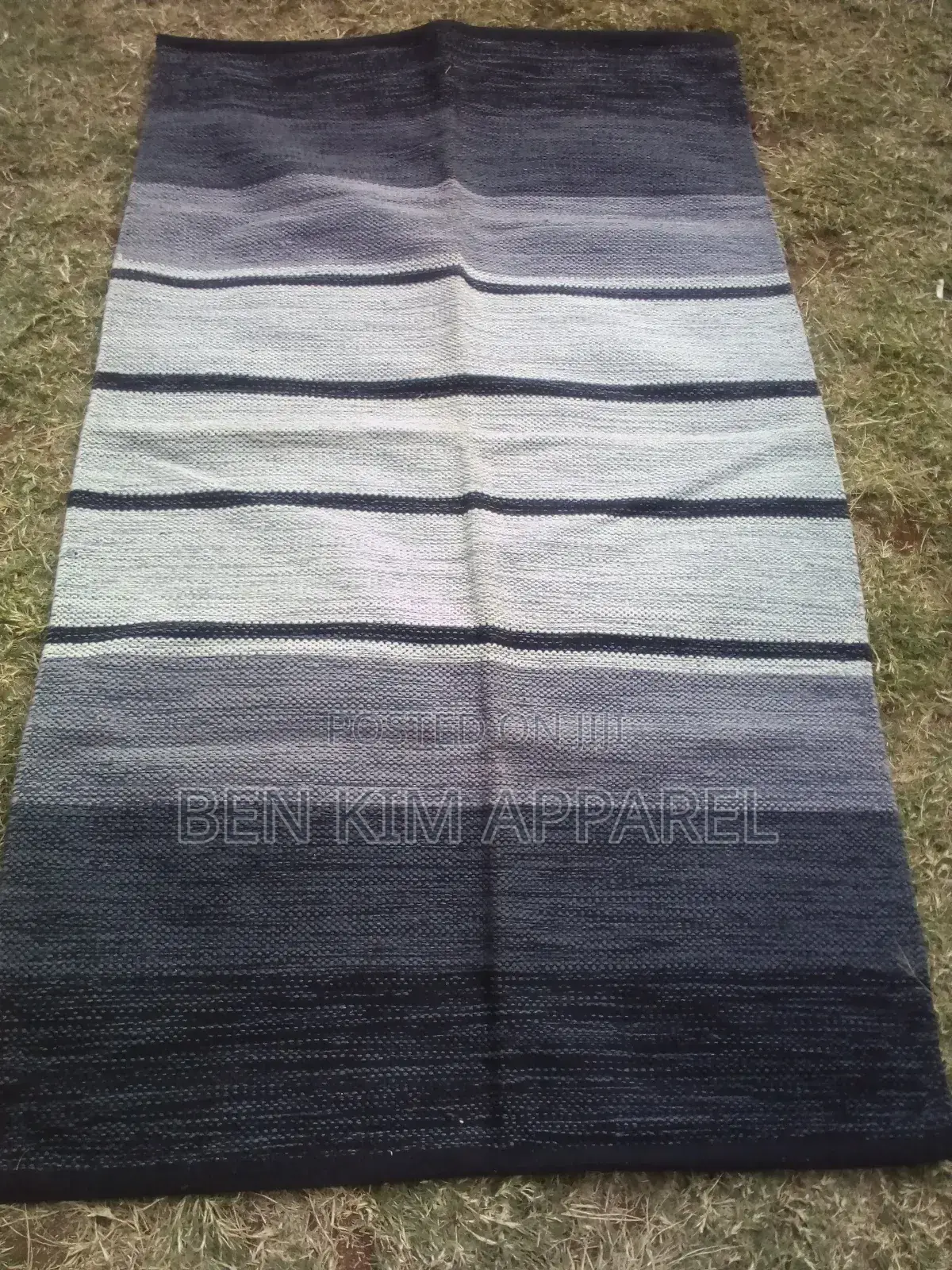 Black White and Grey Stripes Pure Cotton Rug 90 by 150cm