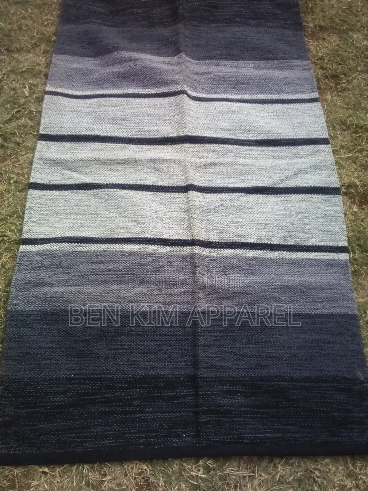 Black White and Grey Stripes Pure Cotton Rug 90 by 150cm