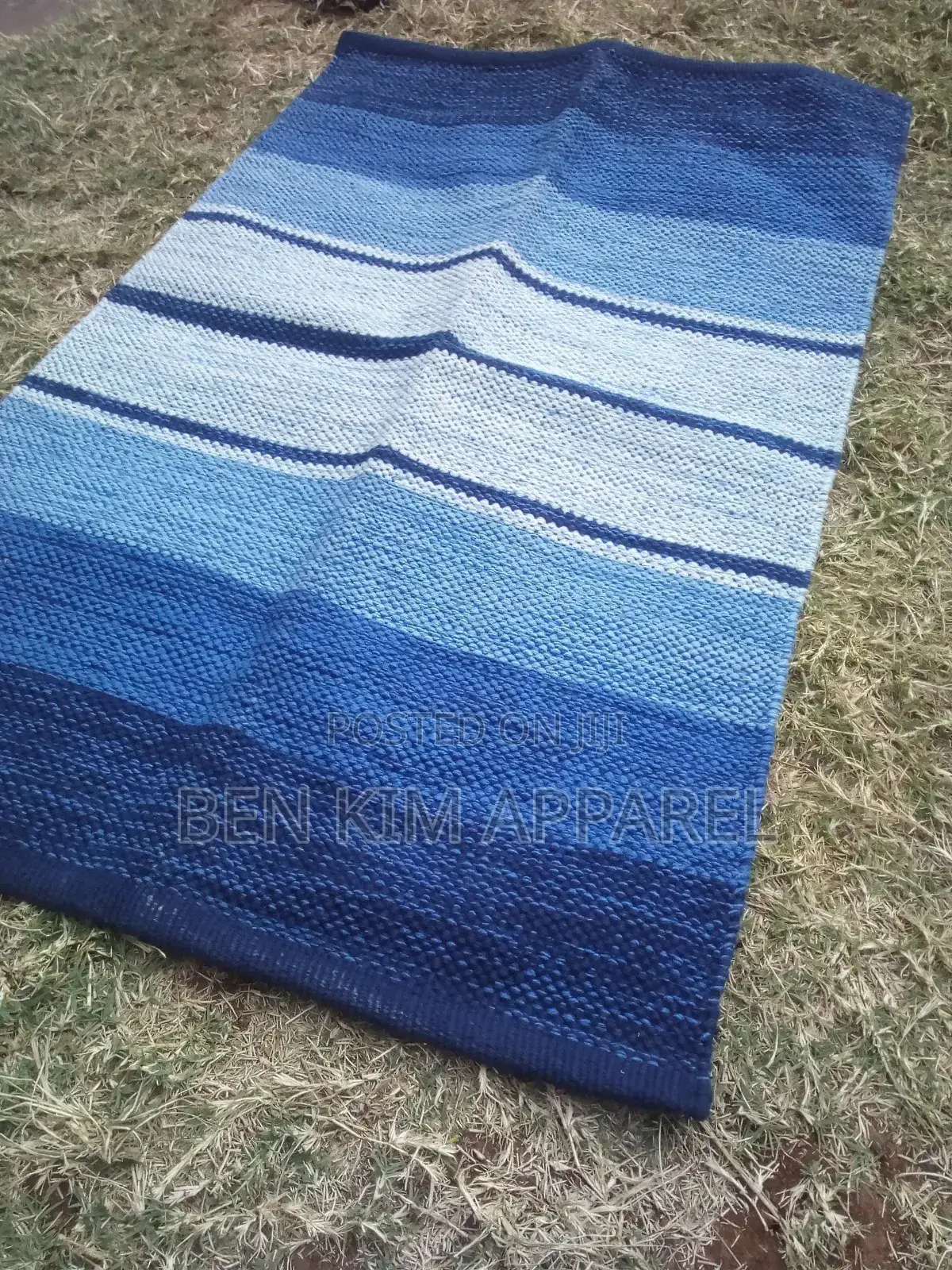 Light Blue Stripes With White Pure Cotton Rug 90cms by 150cm