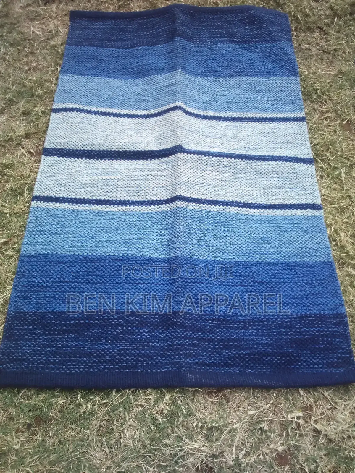 Light Blue Stripes With White Pure Cotton Rug 90cms by 150cm