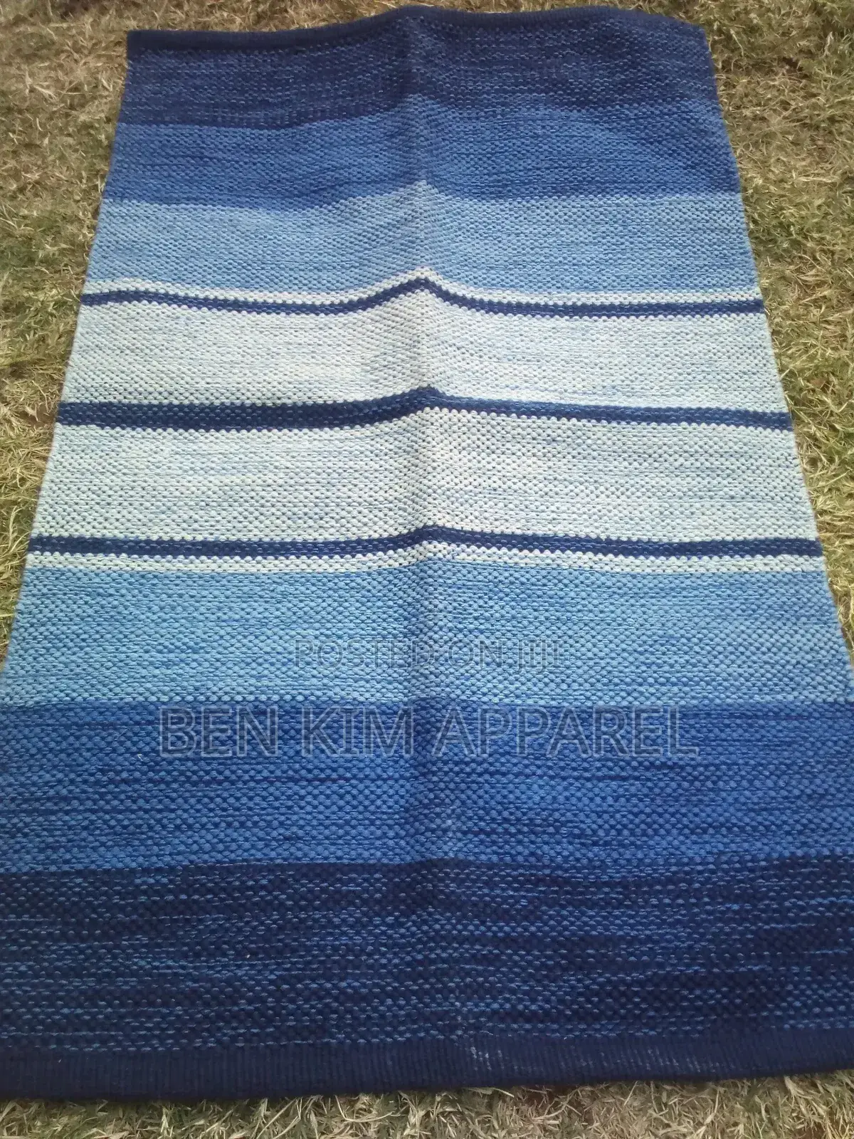 Light Blue Stripes With White Pure Cotton Rug 90cms by 150cm