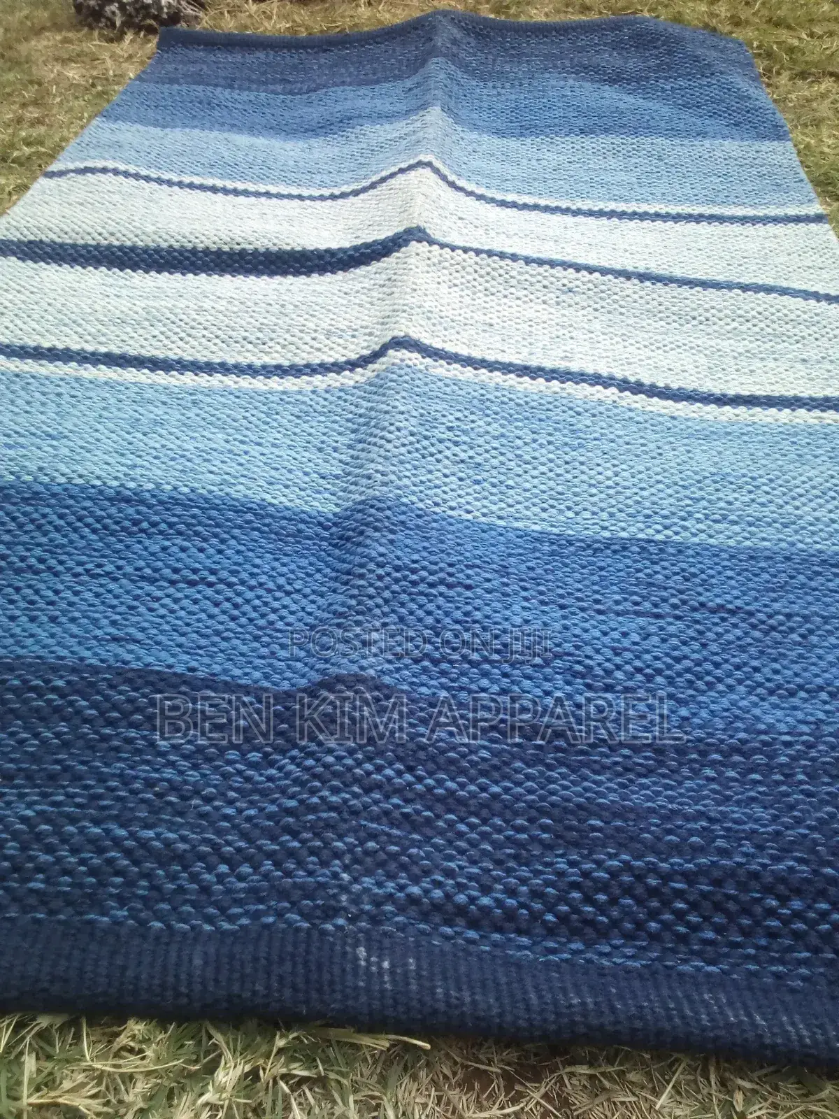 Light Blue Stripes With White Pure Cotton Rug 90cms by 150cm