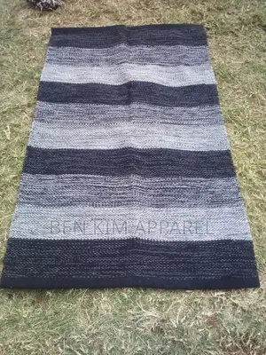 Black Charcoal and Grey Stripes Pure Cotton Rugs 120cm by 180cm.