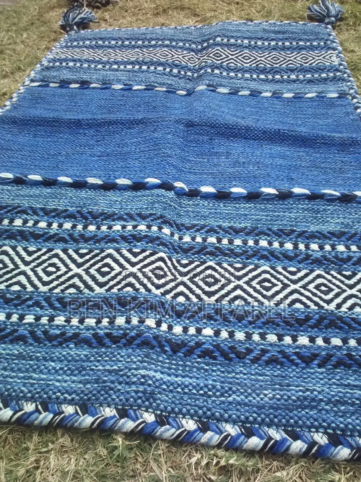 Hassina Blue Pure Cotton Rugs 120cm by 180cm